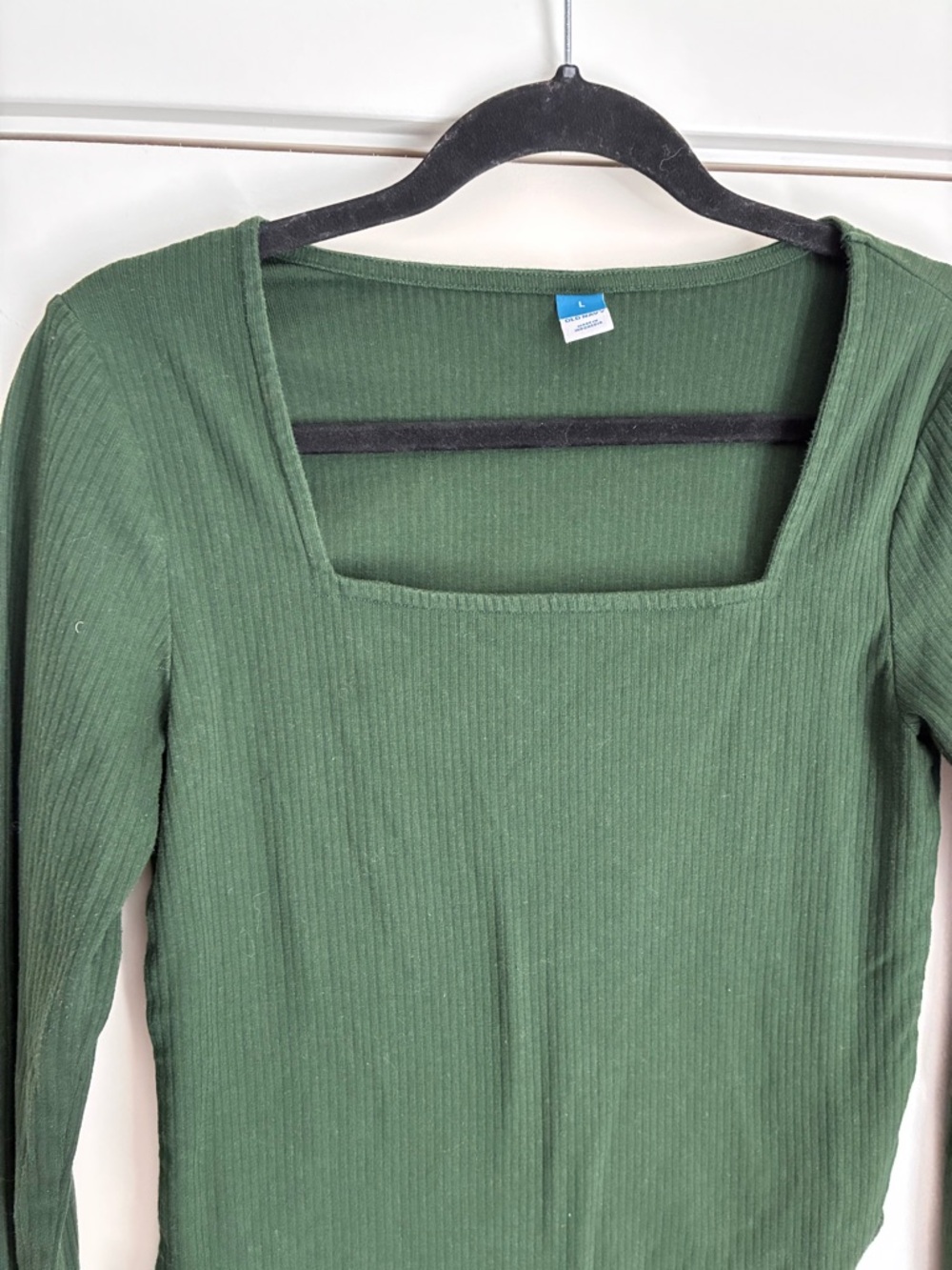 Old Navy Green Ribbed Square Neck Long Sleeve Bodysuit